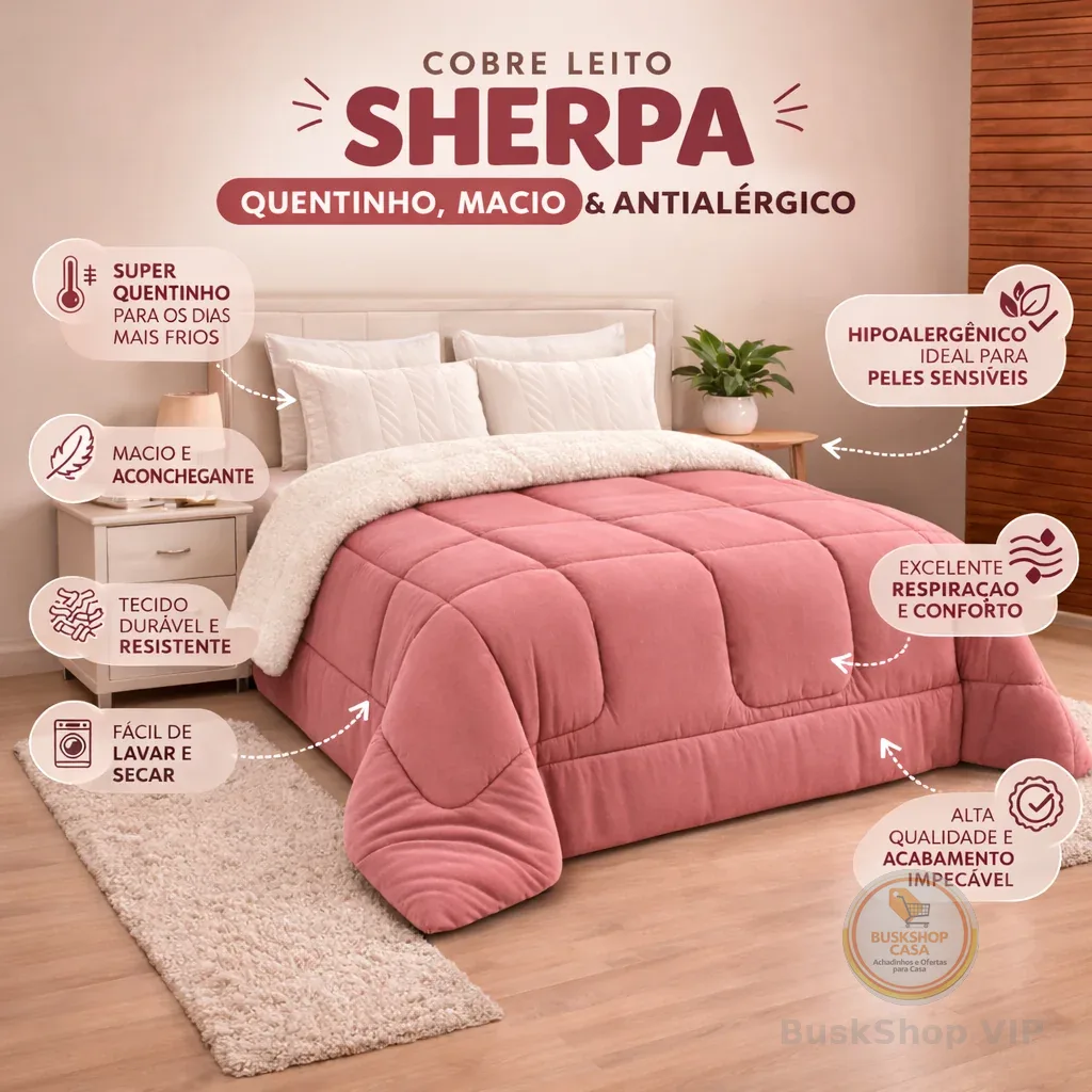 Coberdrom Casal 2,40x2,20m Tecido Microfibra Com Sherpa Dupla Face Pele de Carneiro Super Macio Quentinho Antialérgico