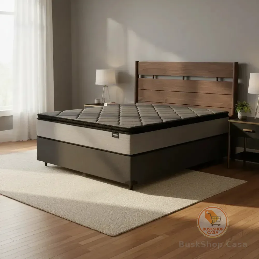 Cama Box + Colchão De Molas Ensacadas Pillow Top Vitta Casal Preto