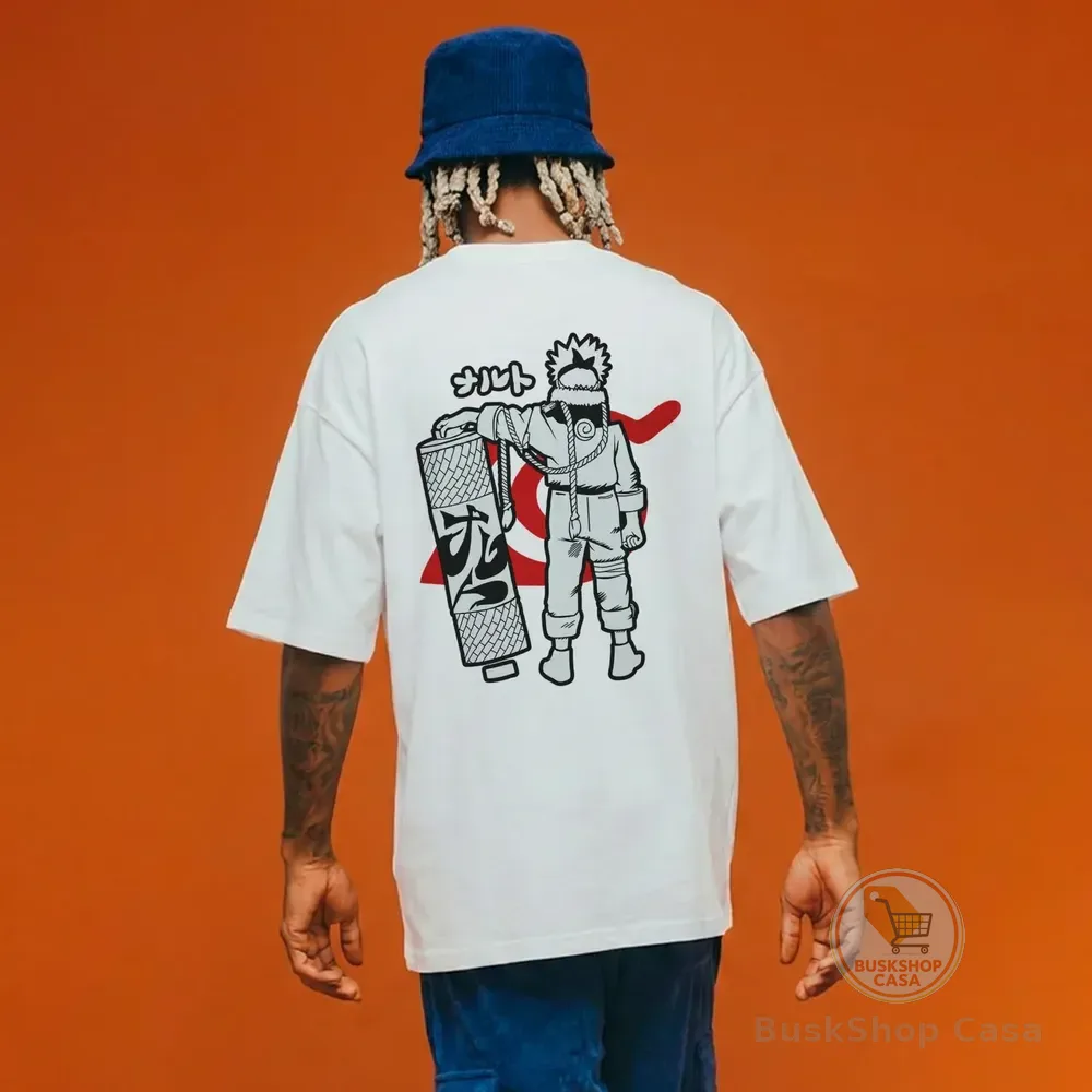 Camiseta Oversized Anime Clássico Naruto Uzumaki Ref: 0443 Branco M