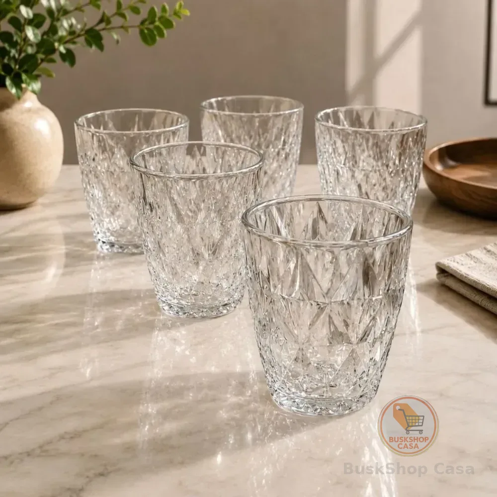 Jogo 6 Copos Baixos Diamond 300ml Vidro Resistente Diamante Transparente