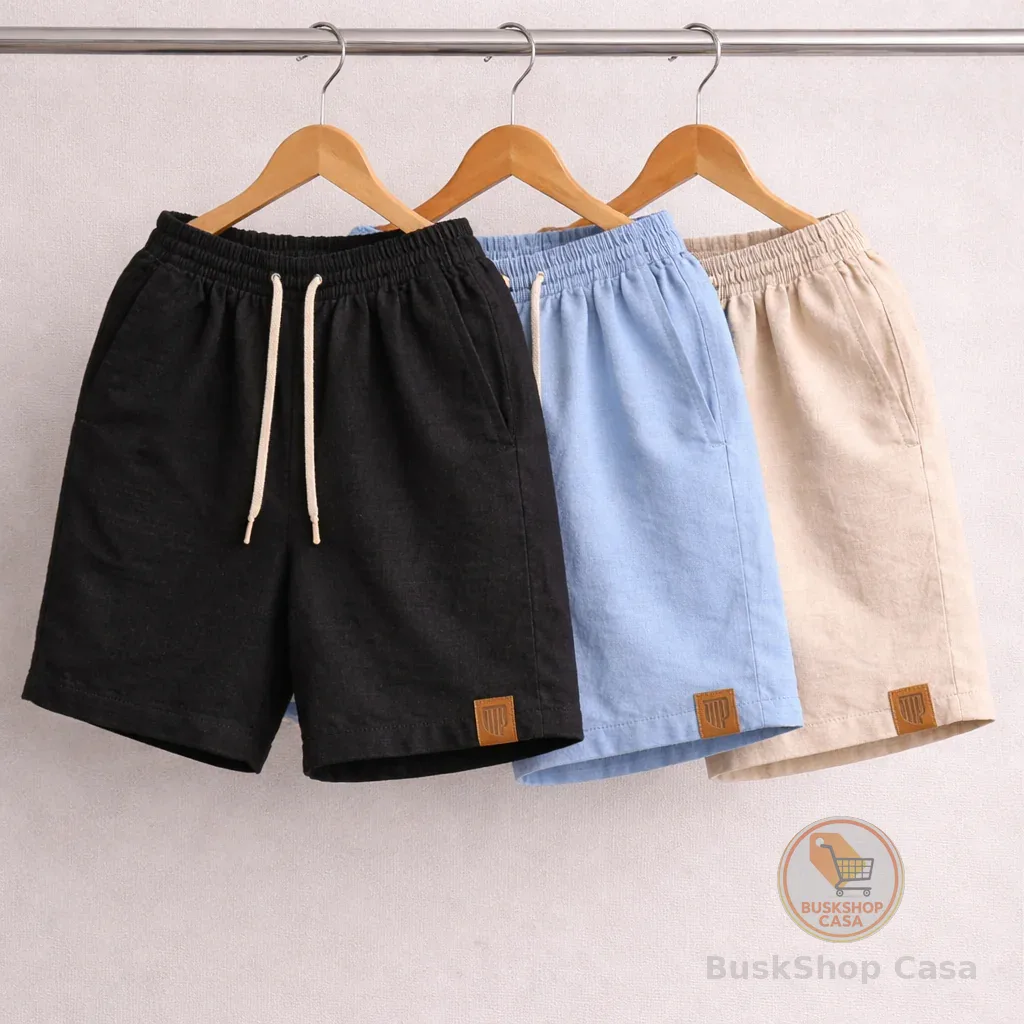 3 Shorts Masculinos em Linho Premium – Modelo Casual Leve para o Dia a Dia