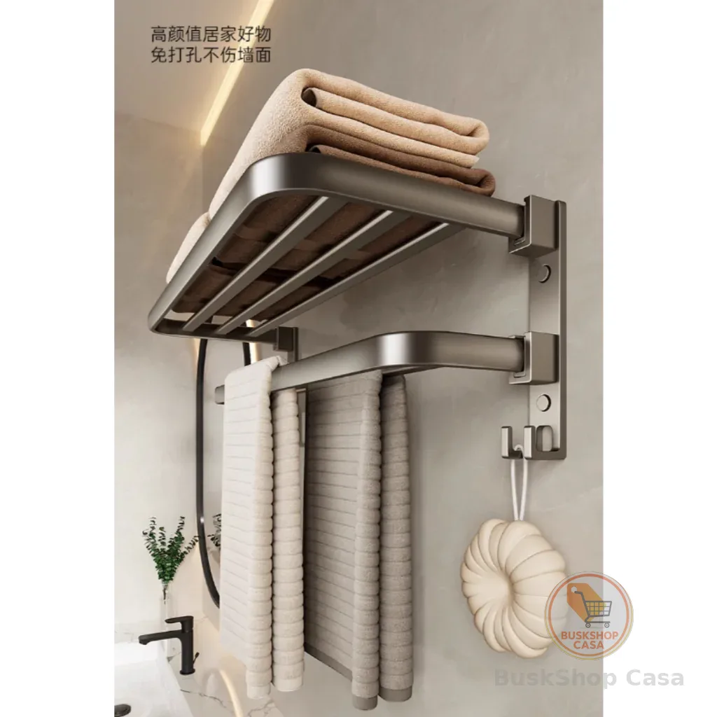 Porta Toalha Suporte Toalheiro Banheiro Duplo Aço Inox Premium Retratil 90° Sem adesivos, precisa fazer furos