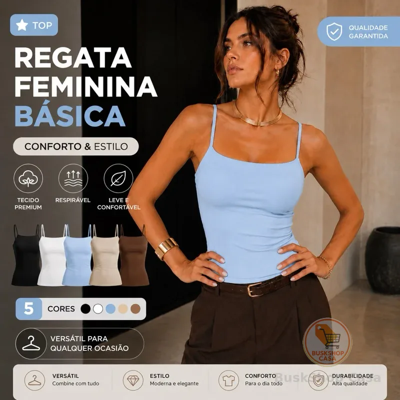 Blusa Feminina  Regata Alcinha Casual alça fina Confortável  Poliamida toque macio  Com Forro