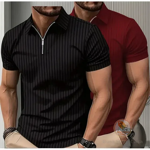 Kit 2 Camiseta Polo Manga Curta Com Ziper Masculina Canelada
