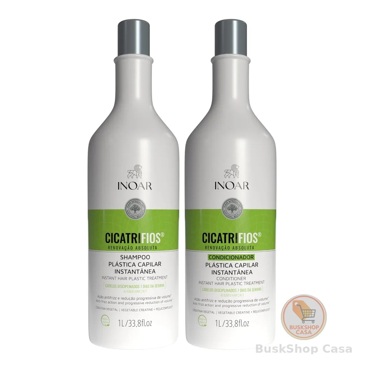 Inoar, Kit CicatriFios Plástica Capilar – Shampoo e Condicionador 2x1L, Redução de Frizz, Brilho Intenso, Hidratação Profunda, Proteção Térmica e Volume Controlado