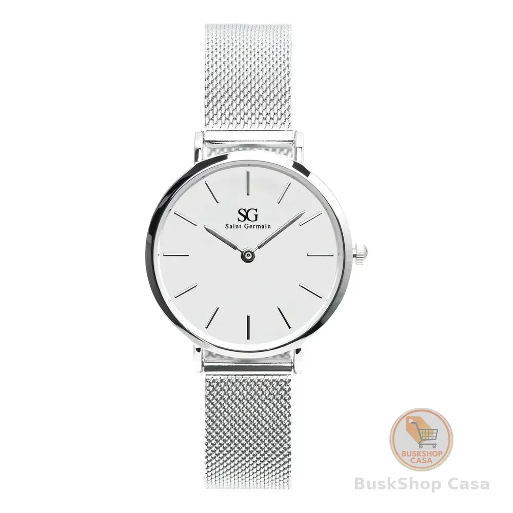 Relógio Prateado Feminino Saint Germain Harlem Silver 32mm Fundo Branco