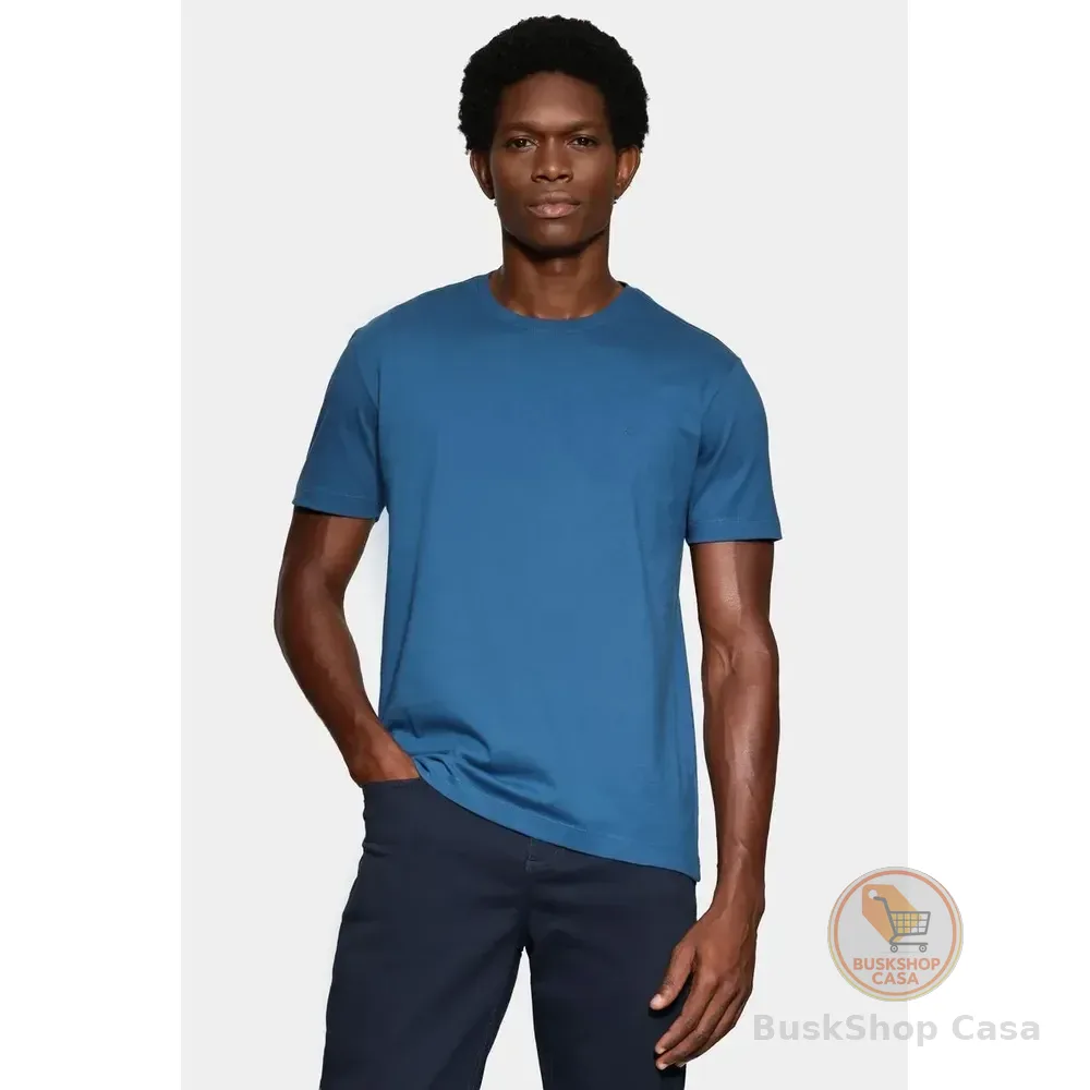 Camiseta Aramis Manga Curta Bordado Básica Azul-petróleo G