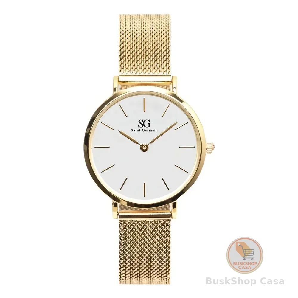 Relógio Feminino Dourado Chelsea Gold 32mm Fundo Branco Saint Germain