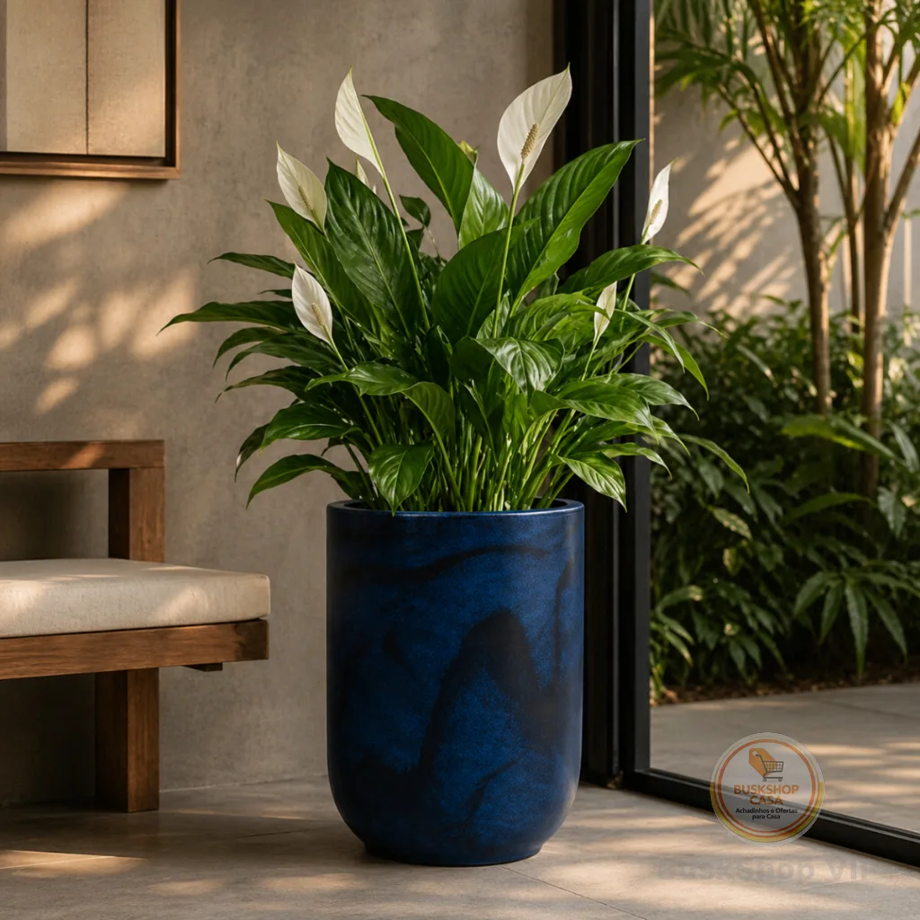 Vaso Para Plantas Polietileno Coluna Lisa Moderna Marmorizada 41x29cm