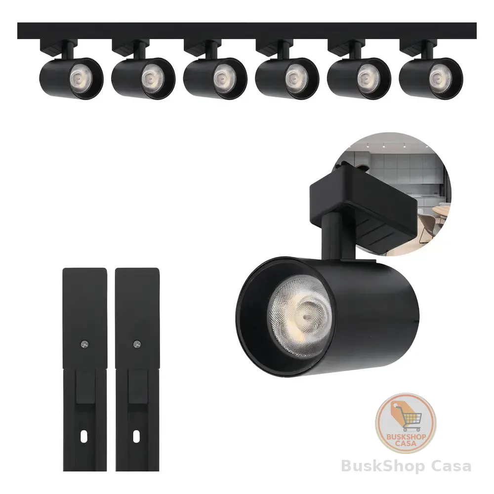 kit Trilho Eletrificado Preto 2m com 6 Spots LED
