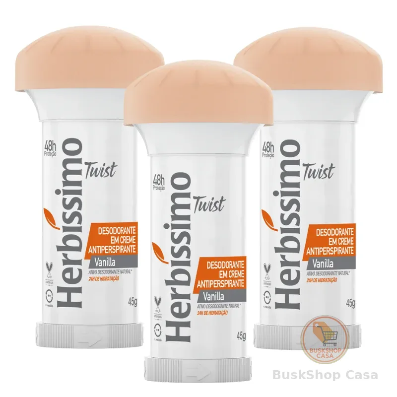 Kit Desodorante Twist Antitranspirante Vanilla Herbissimo 45g (3 unidades)