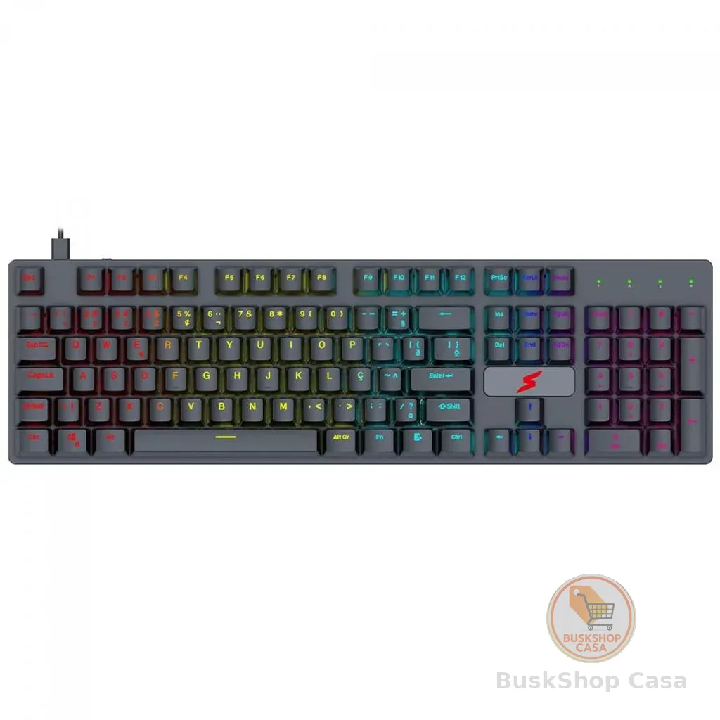 Teclado Gamer SuperFrame Striker Rainbow Switch Blue ABNT2 USB Full Size Preto