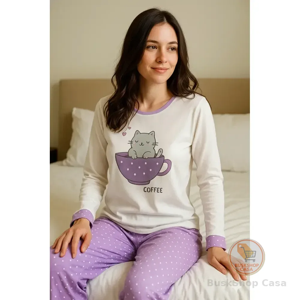 Pijama Feminino Longo Malha Adulto Manga Comprida Inverno Violeta Gg