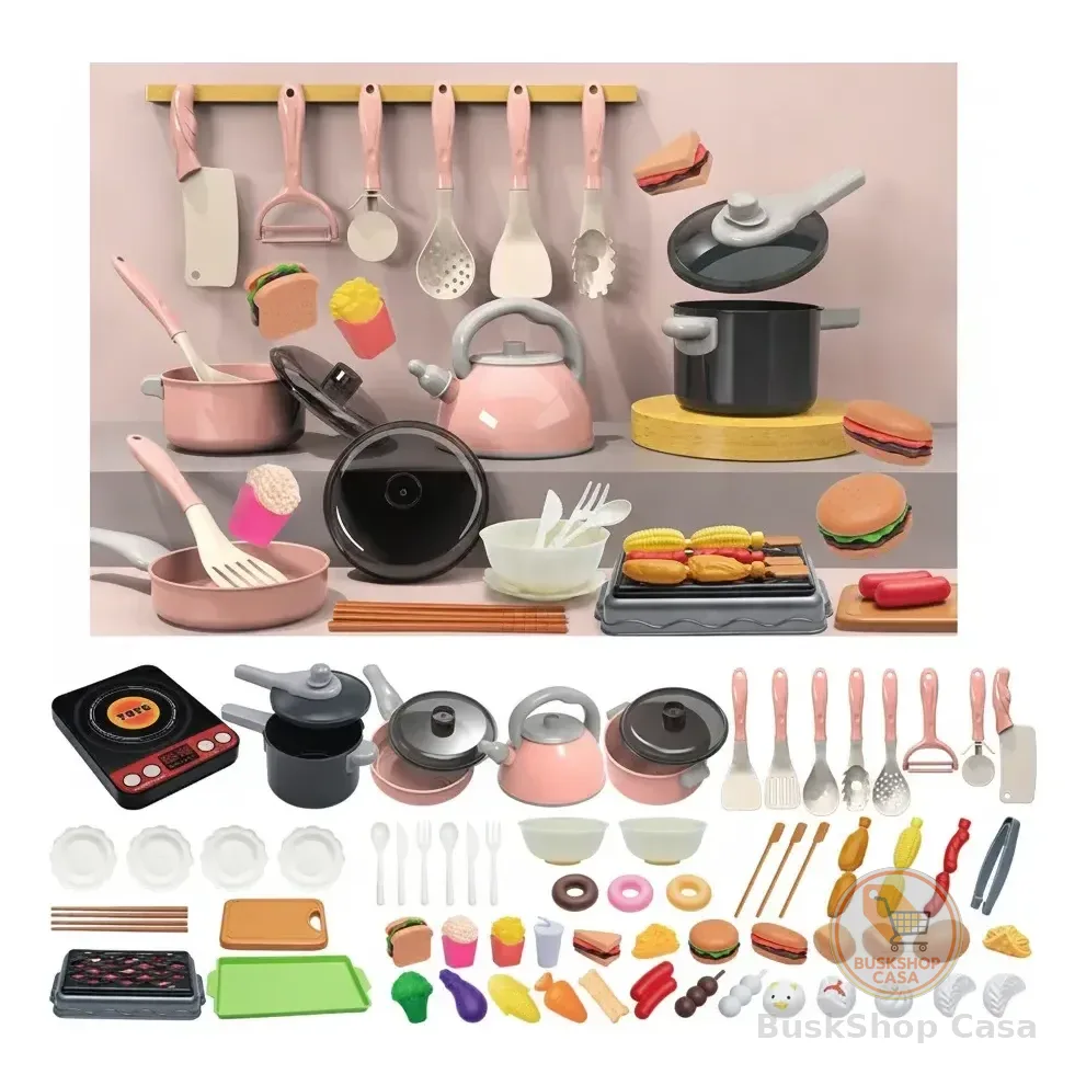 Kit Cozinha Infantil 69 Peças Panelas E Utensílios Rosa