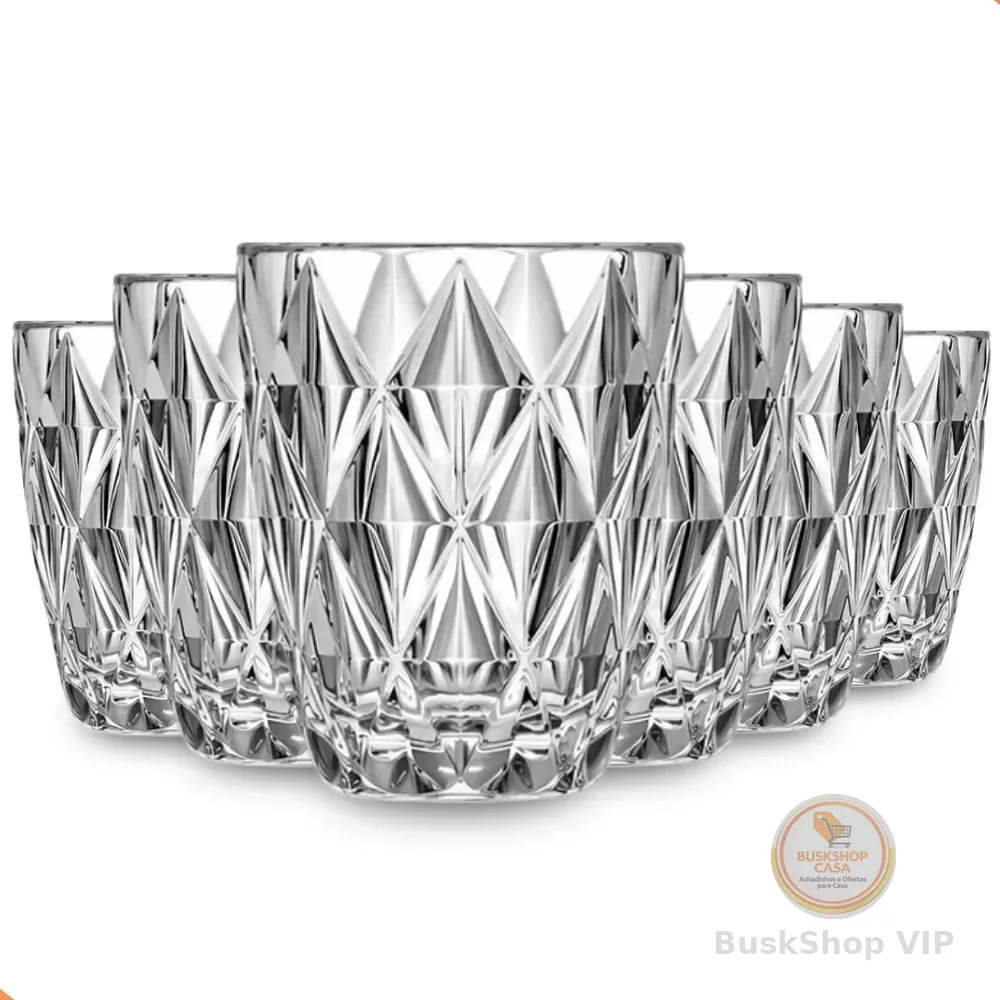 Jogo 6 Copos Diamond 300ml Vidro Grosso Diamante Luxo Transparente