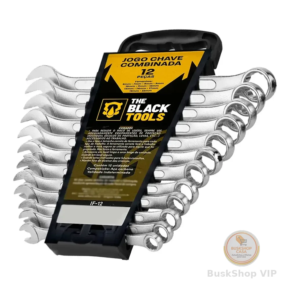 Jogo De Chave Boca E Estrela Combinada 12 Pçs Aço 6 22 Mm Cromada If-12 The Black Tools