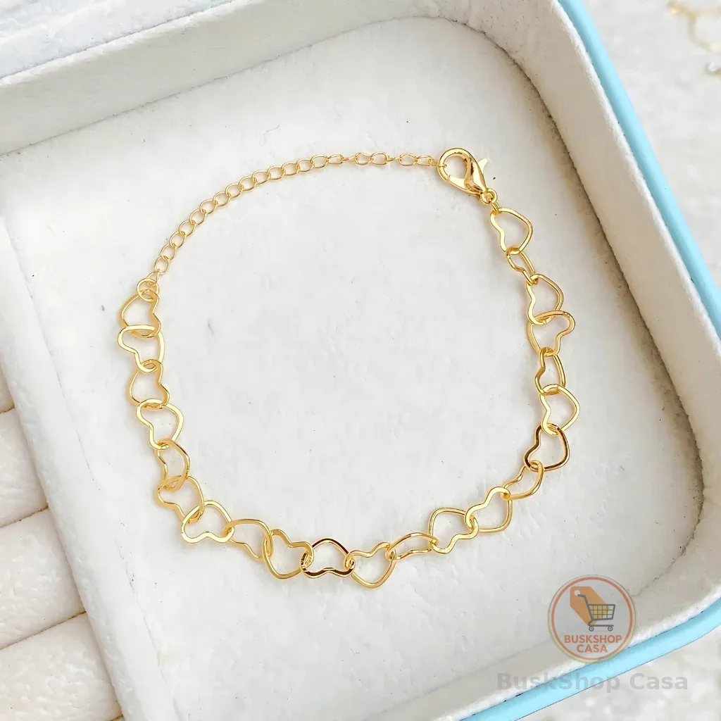 Pulseira Feminina Coração Vazado Luxo Corações P Delicado Banhado em Ouro 18k para Atacado e Revenda Acessórios Feminino