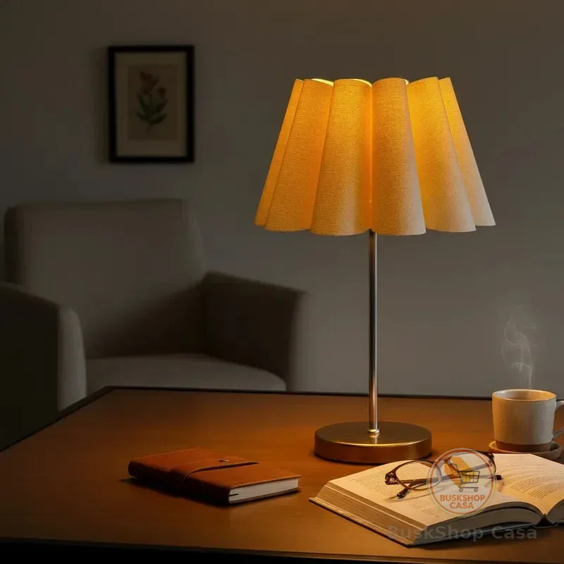 Luminária de Mesa Redondo com Interruptor e Cúpula Pétala Bege de Casa canto de Sala quarto cabeceira de cama Escritorio
