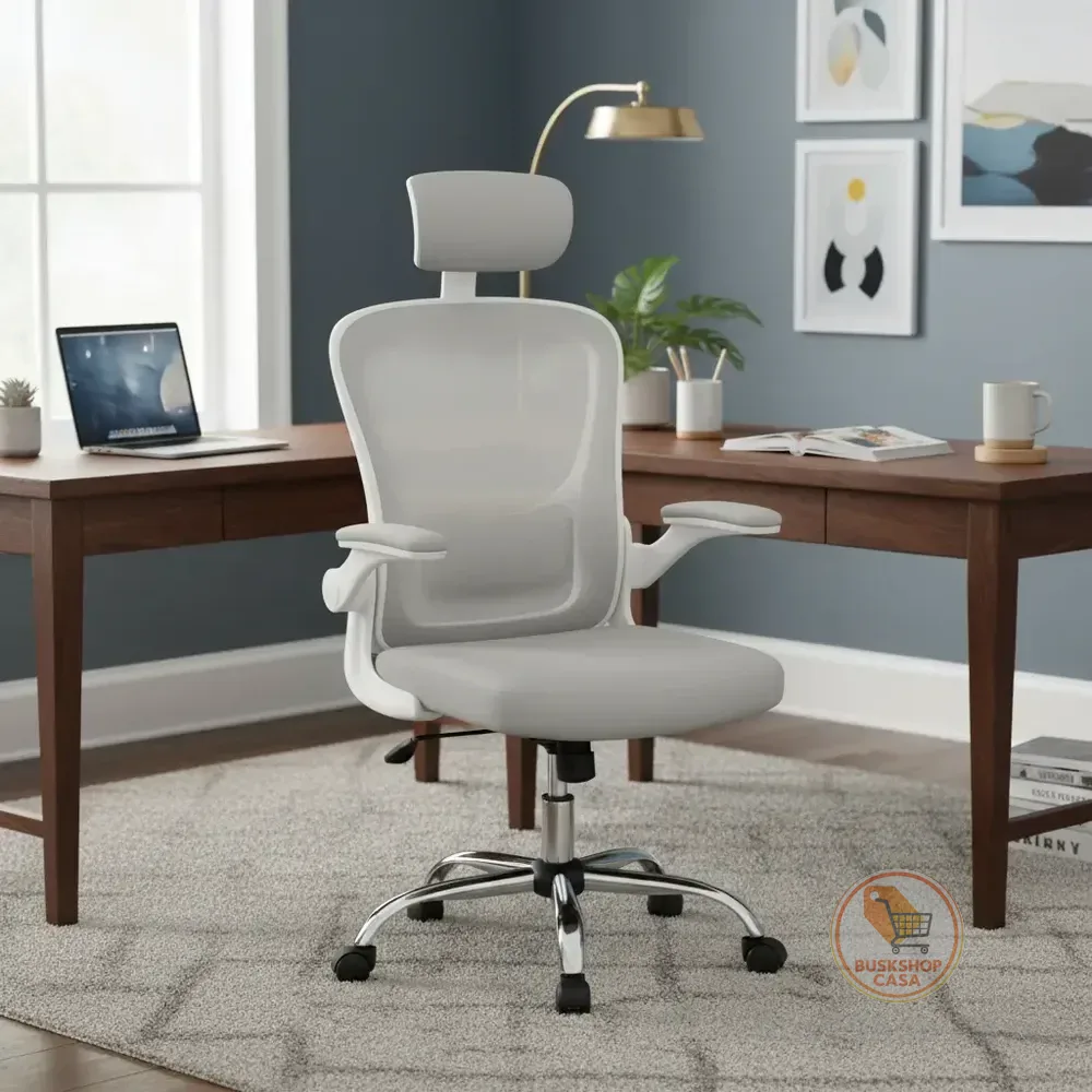 Cadeira De Escritório Ergonômica Giratória Boston G100 Com Estofado Mesh Luvinco Com Ajuste Lombar Cinza Malha