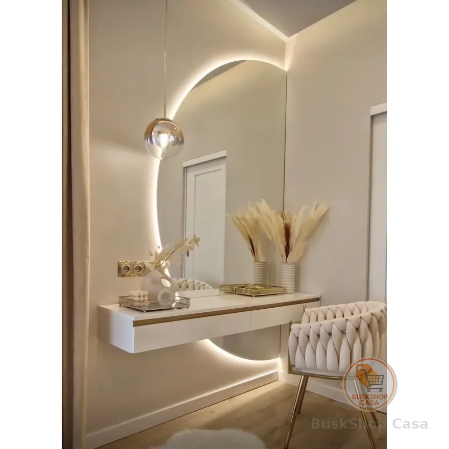 Espelho Orgânico Luz Led Meia Lua de Vidro Lapidado Espelho Para Banheiro Espelho Para Quarto Espelho Para Sala