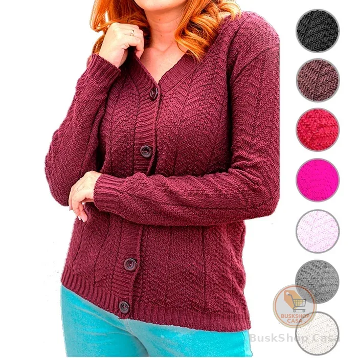 Casaco blusa de frio tricot básica aberta com botões