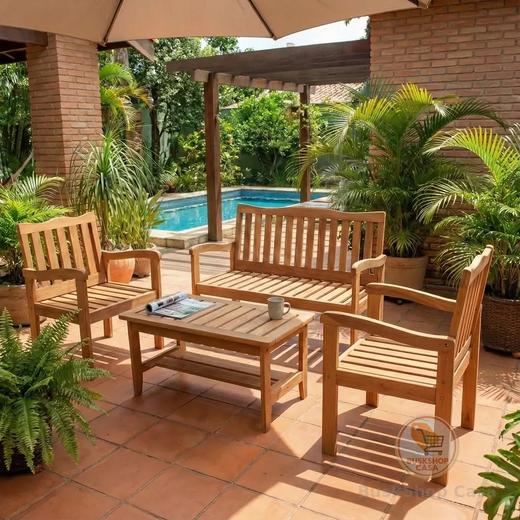 Conjunto para Jardim de Madeira Eucalipto 4 Peças sem Almofada Nature Yescasa Marrom/Amadeirado Nature