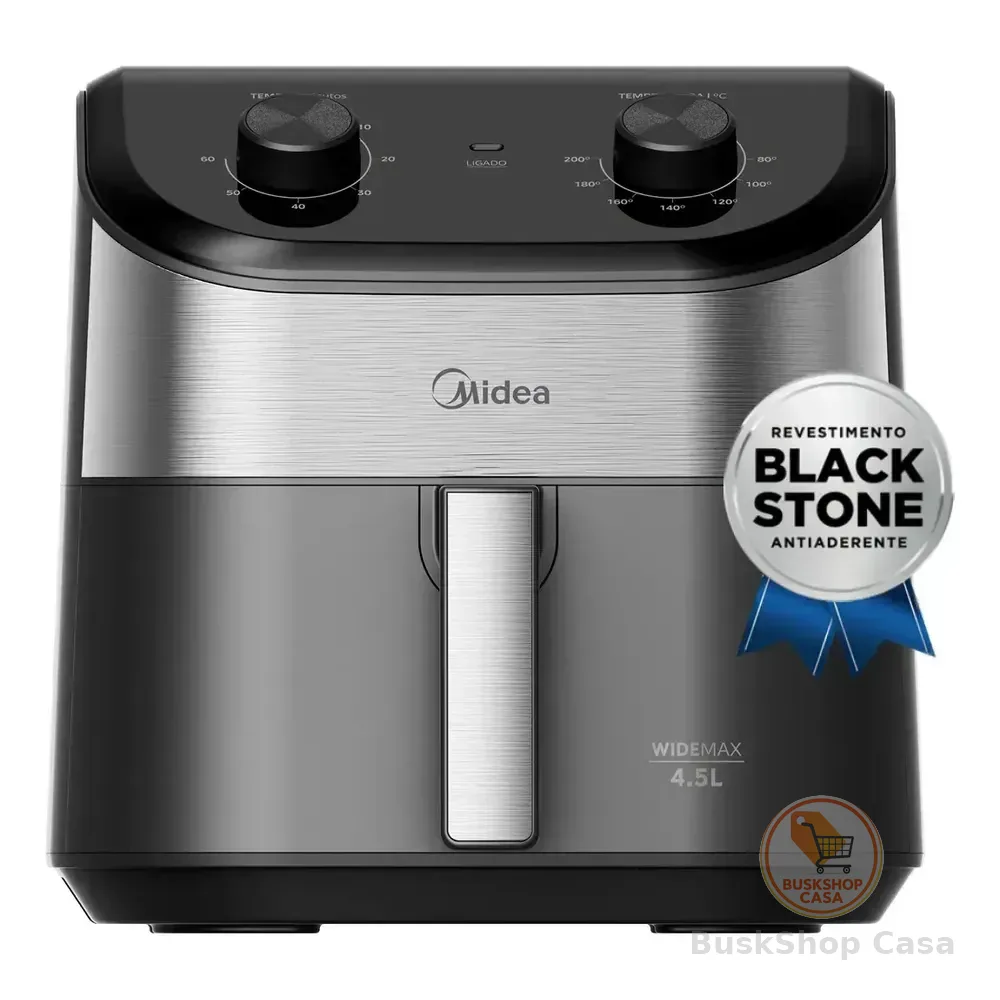 Fritadeira Air Fryer 4,5l Widemax Com Interior De Alumínio 1500w Midea Preto 220v