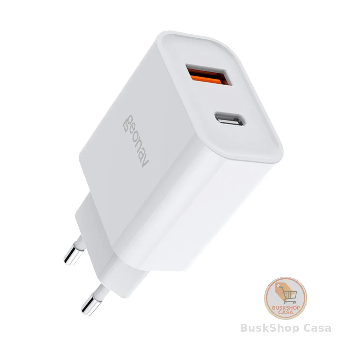 Geonav Carregador Universal Ultra Rápido Duo, 1 X USB-C Power Delivery 20W, 1 X USB Quick Charge 18W, CH20PDQC, Branco