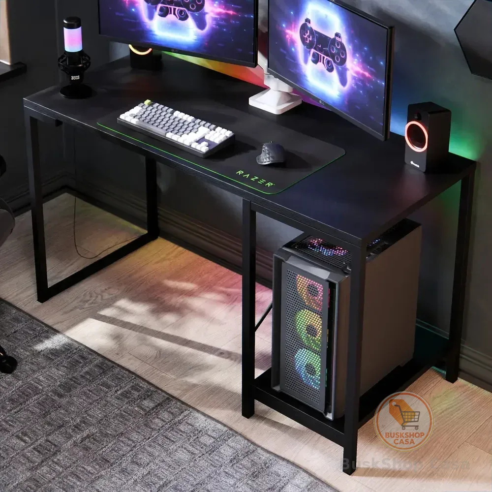 Escrivaninha Gamer Tokyo Mdf Mesa Para Computador Home Office E Estudos Com Suporte Para Cpu E Prateleira Lateral Estrutura Em Aço Estilo Industrial Design Moderno Amplo Cor Preto