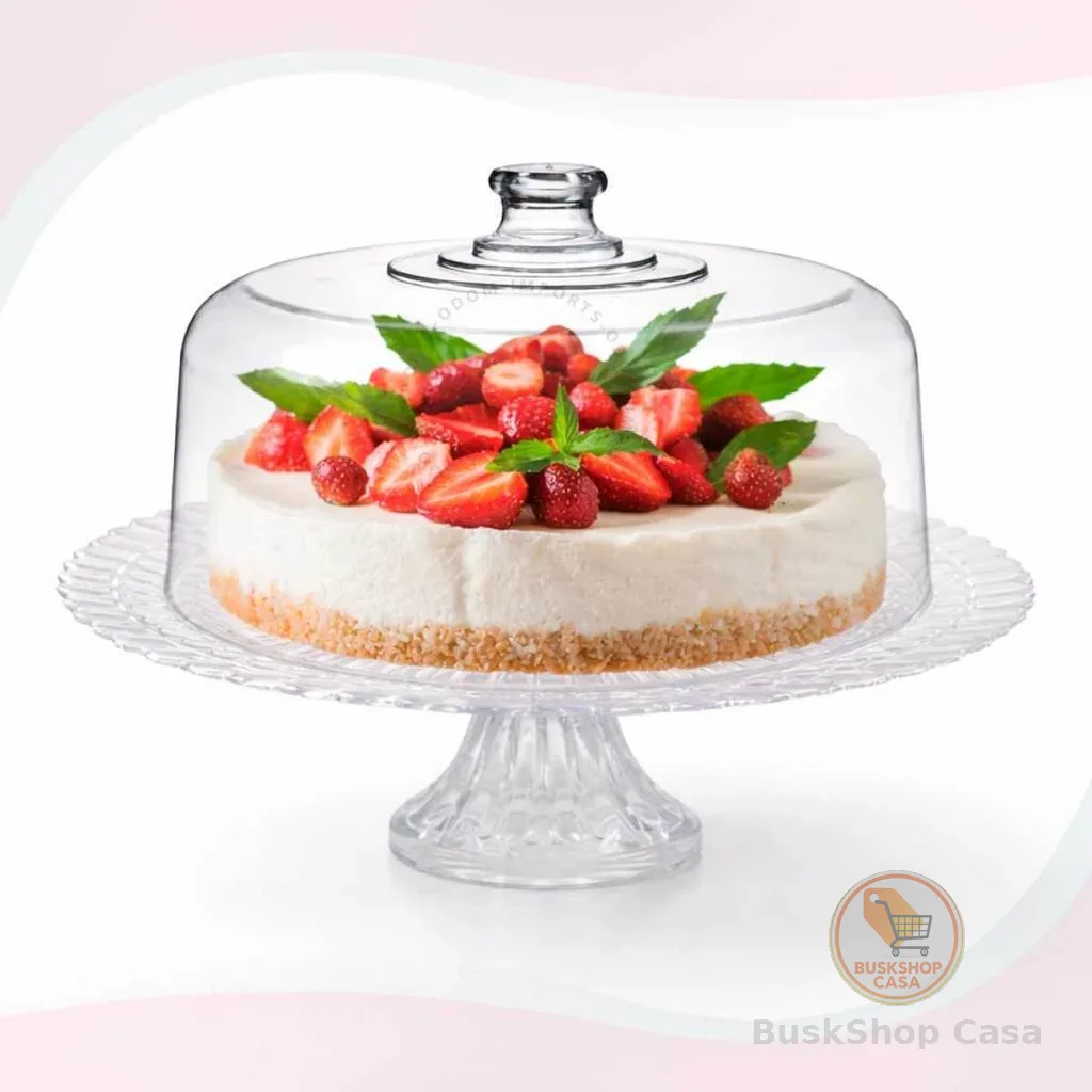 Boleira de Vidro Pé Tampa Acrílica Diamond Viena Premium Suporte para Bolo Tortas Sobremesas Prato