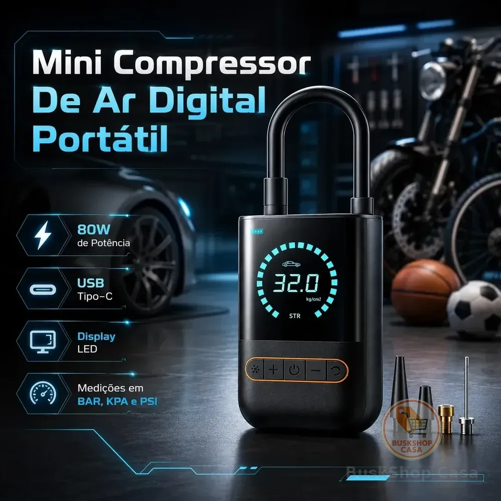 Mini Compressor De Ar Digital Para Pneus Carro Moto Bike 150psi Recarregável 4000mah Preto 127/220v 60 Hz Monofásica