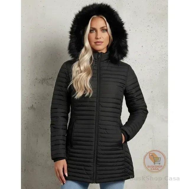 Parka De Nylon Forrada Com Pelo Capuz Removível Premium Top