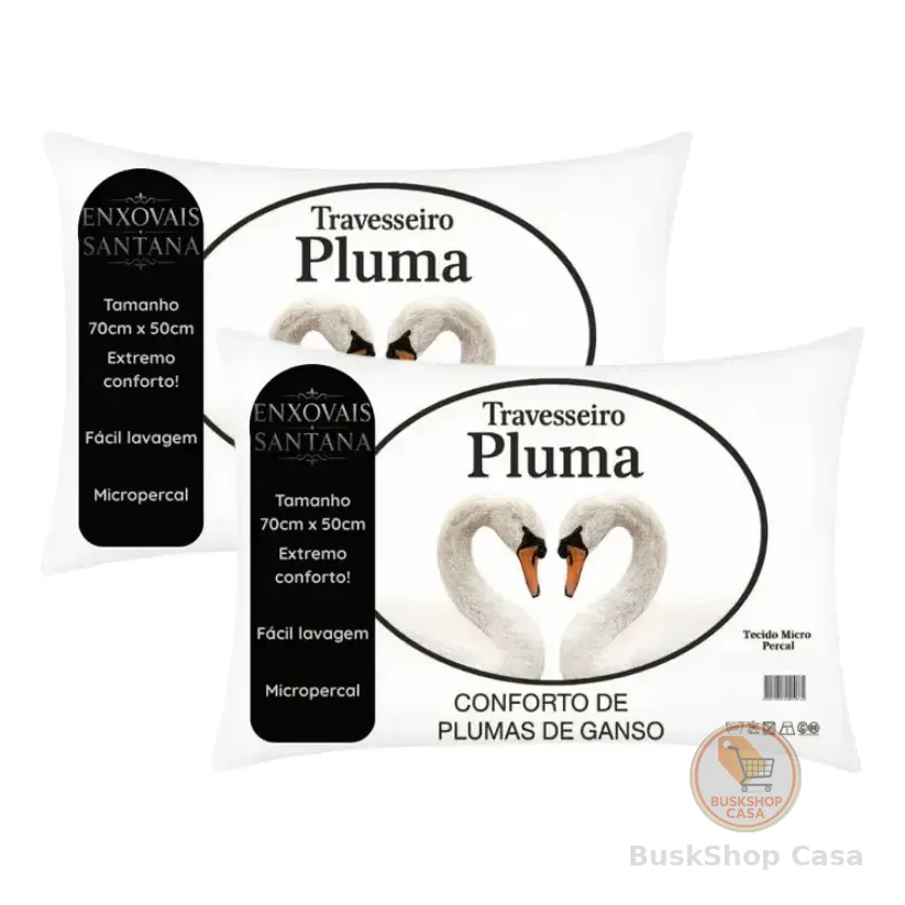 Kit 2 Travesseiros Pena De Ganso 70x50cm Toque Plumas Branco