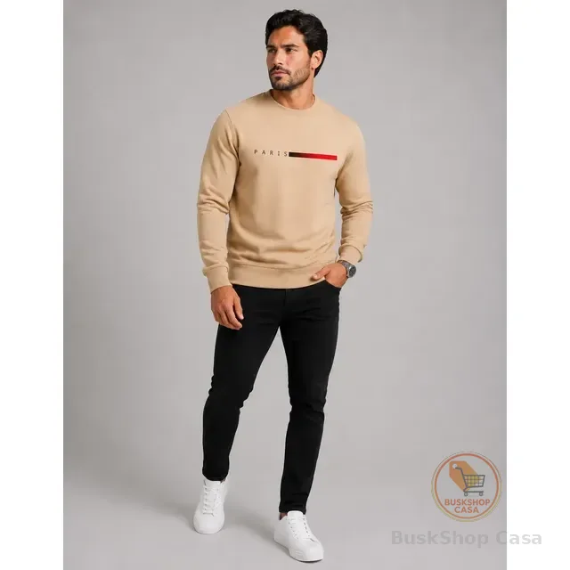 Moletom Masculino Gola Careca Flanelado Paris Suéter Frio
