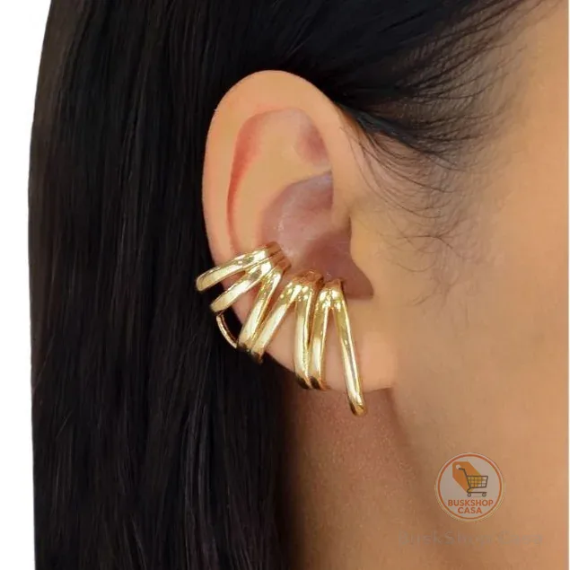 PAR Brinco Feminino Ear Cuff Labirinto Zig Zag Luxo Moderno Festa Folheado Dourado/Prata SEMI JÓIAS