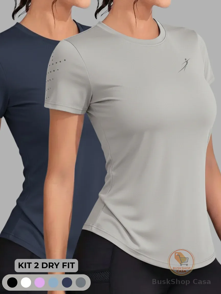 Kit 2 Camisetas Dry Fit Feminina Academia Fitness Esportiva Caminhada Corrida Treino Proteção UV