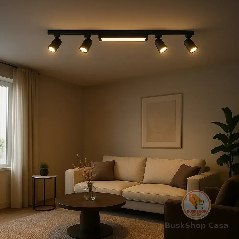Trilho Eletrificado 1,5 Metros + 4 Spots 10w E 1 Difusor 20w 127/220v Preto - Branco Quente