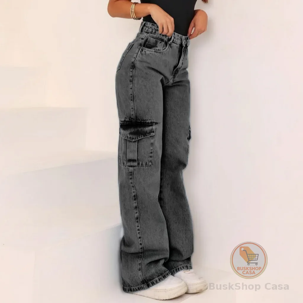 Calça Jeans feminina Wide Leg Marmorizada Pantalona boca larga - cintura alta premium