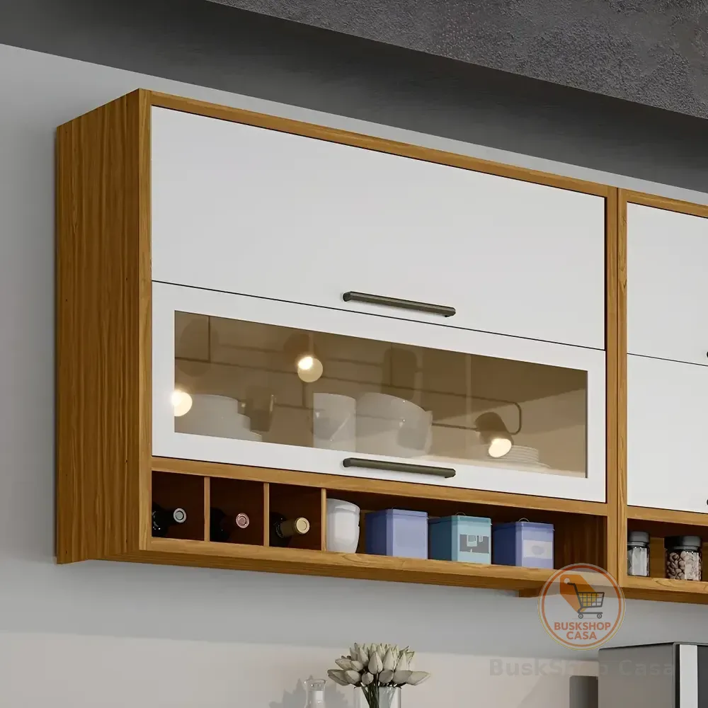 Armário Aéreo De Cozinha 120cm Com 2 Portas Ei Amêndoa/branco