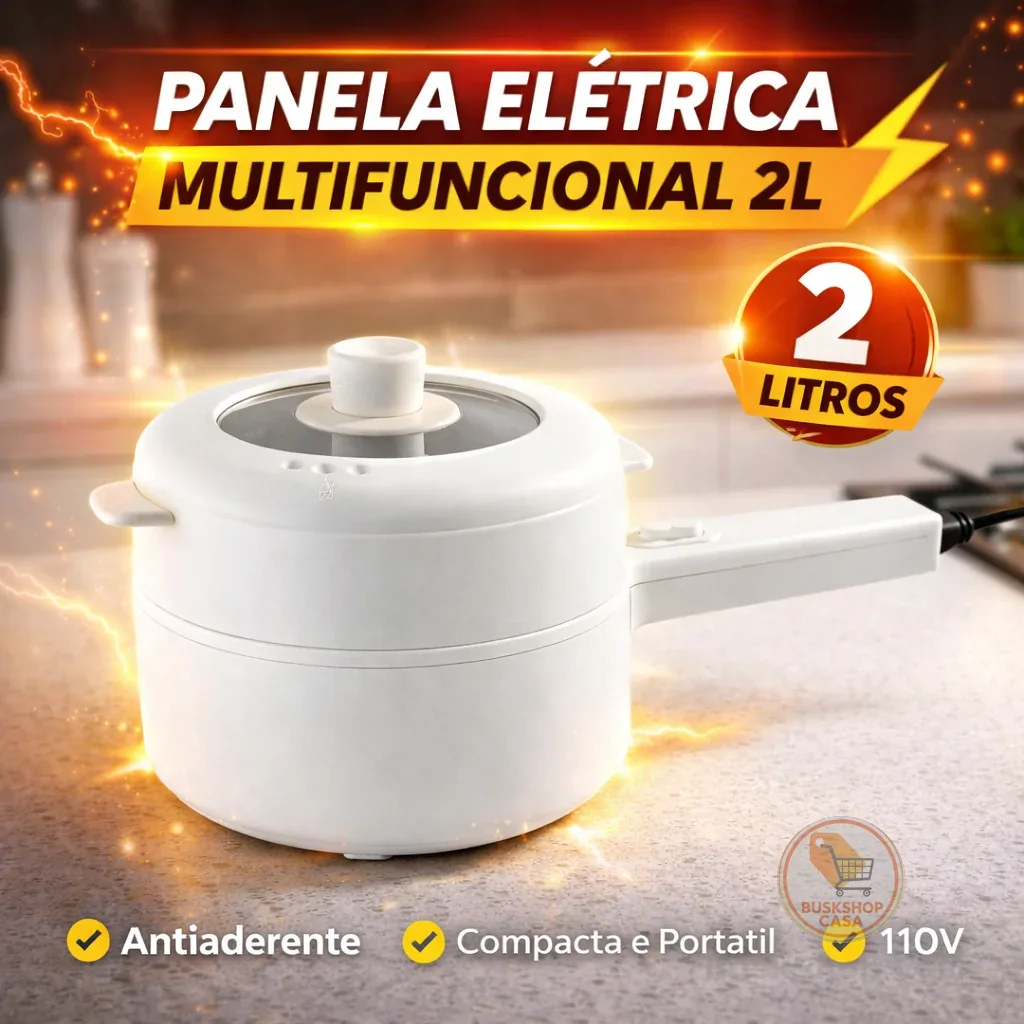 Panela Elétrica Multifuncional 2L Antiaderente Compacta Portátil 110V e 220V P01