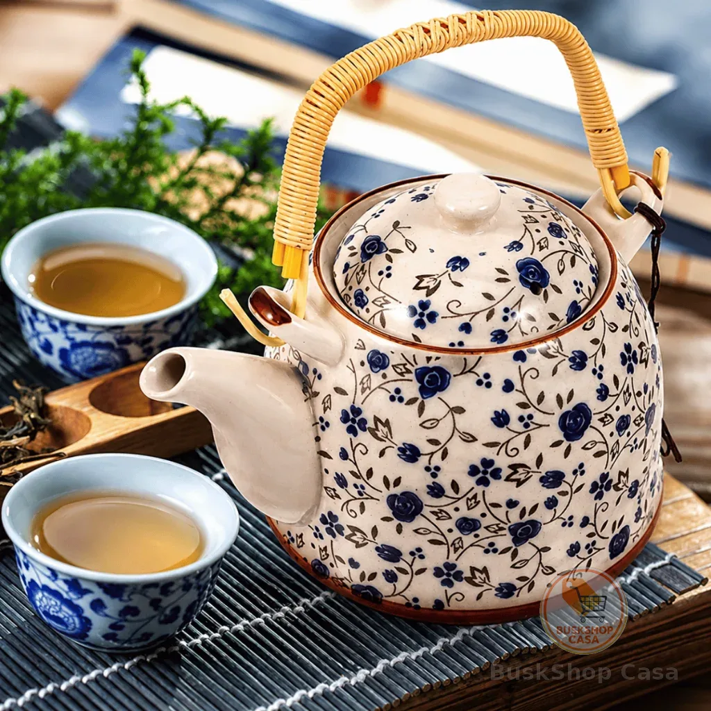 Bule Japonês 900ml de Porcelana com Infusor – Tokyo / Chá / Alça Bambu / Bebidas Quentes / Cozinha