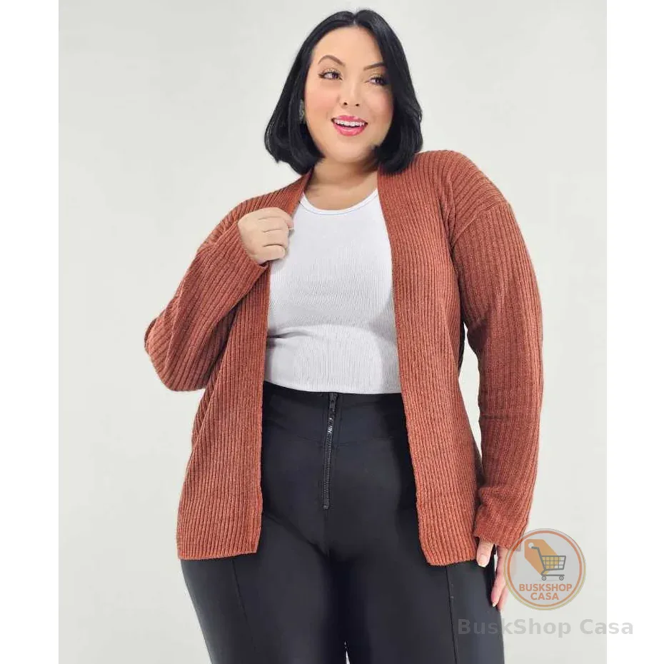 Casaco Plus Size Canelado de Tricot