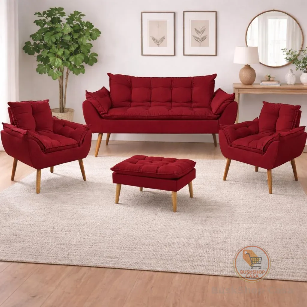 Kit 02 Poltronas + Sofá 2 lugares com Puff Opala Balaqui