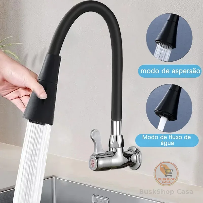 torneira cozinha parede preta flexível Duplo Jato Cone 1/4 de Volta