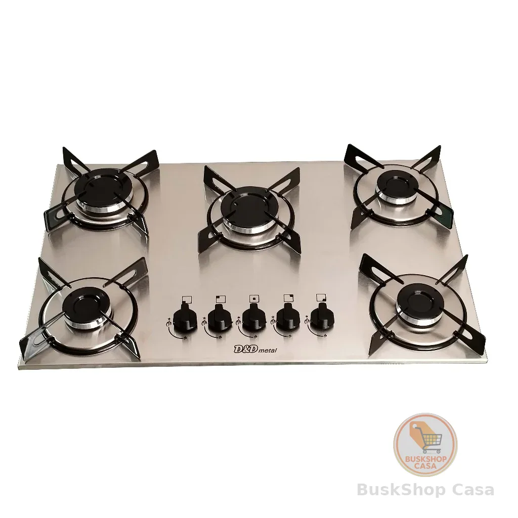 Fogão cooktop a gás 5 bocas inox 304.