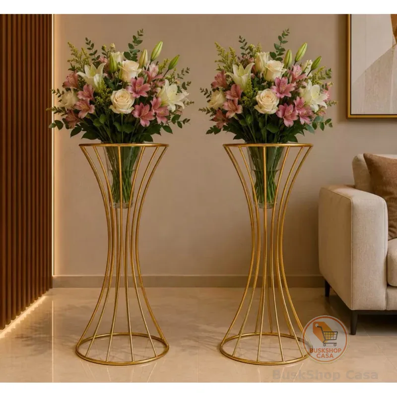 Kit 2 Vaso Dourado 60cm Metal Luxo Centro de Mesa Decoração Festa Casamento Suporte Arranjo Conjunto