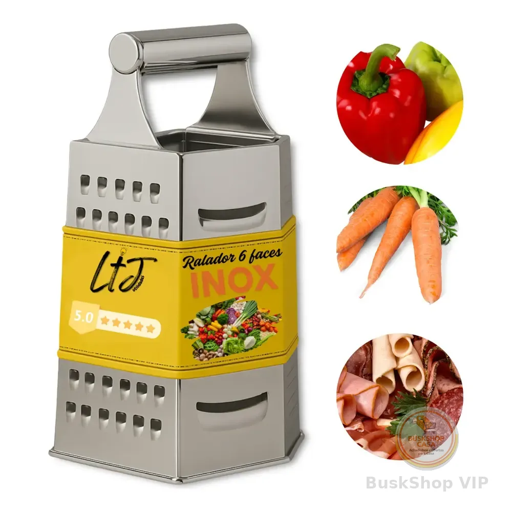 Ralador Manual 6 Faces Com Alça E Corpo De Aço Inox Para Cozinha Vegetais Frutas Legumes Alimentos Ltj Utilidades