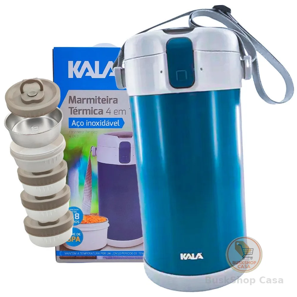 Marmita Térmica 4 em 1 Kala Aço Inox Portátil Lancheira Viagem Trabalho 2L