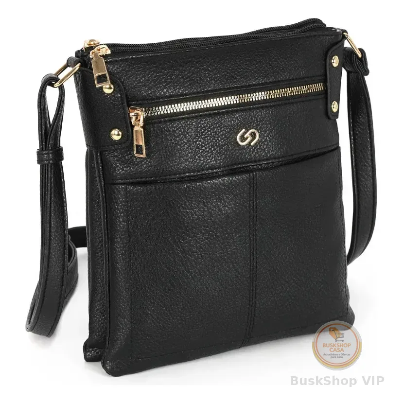 Bolsa Transversal Sintetica Alça Regulavel Gash Pu Bs72906 Preto Lisa Metal