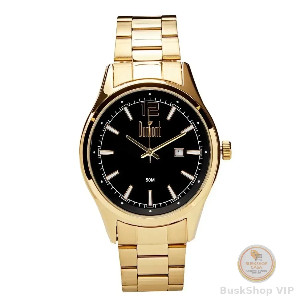Relógio Analógico Berlim Dourado E Preto Masculino Dumont Dourado Preto
